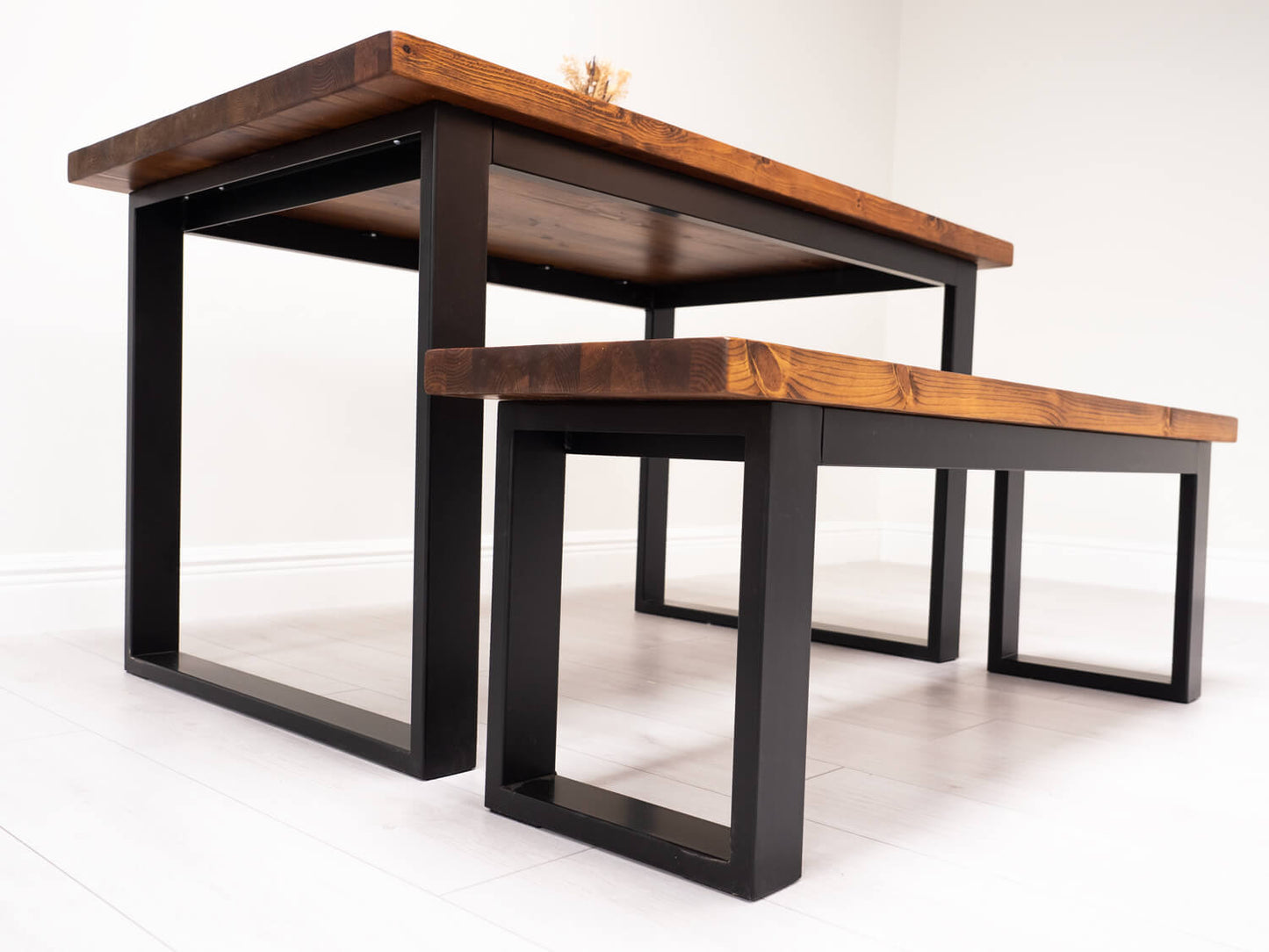 Redwood Dining Table with Metal Frame Base