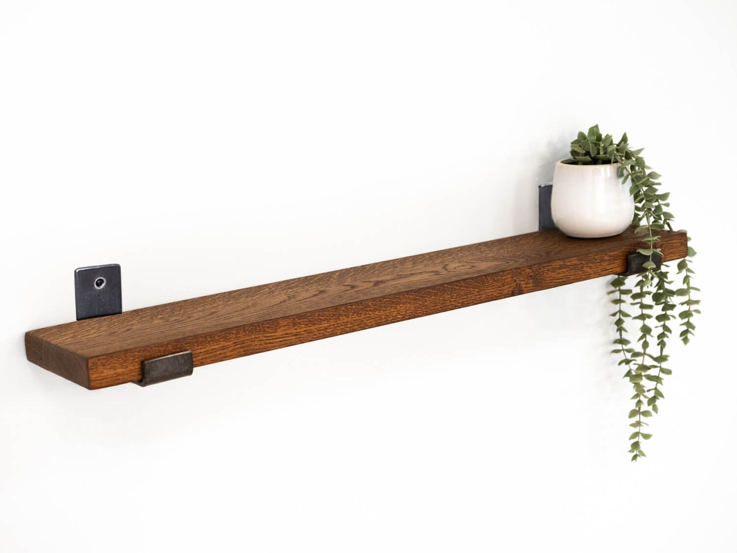 Solid Oak Shelf with Inverted Steel Brackets 15cm Deep