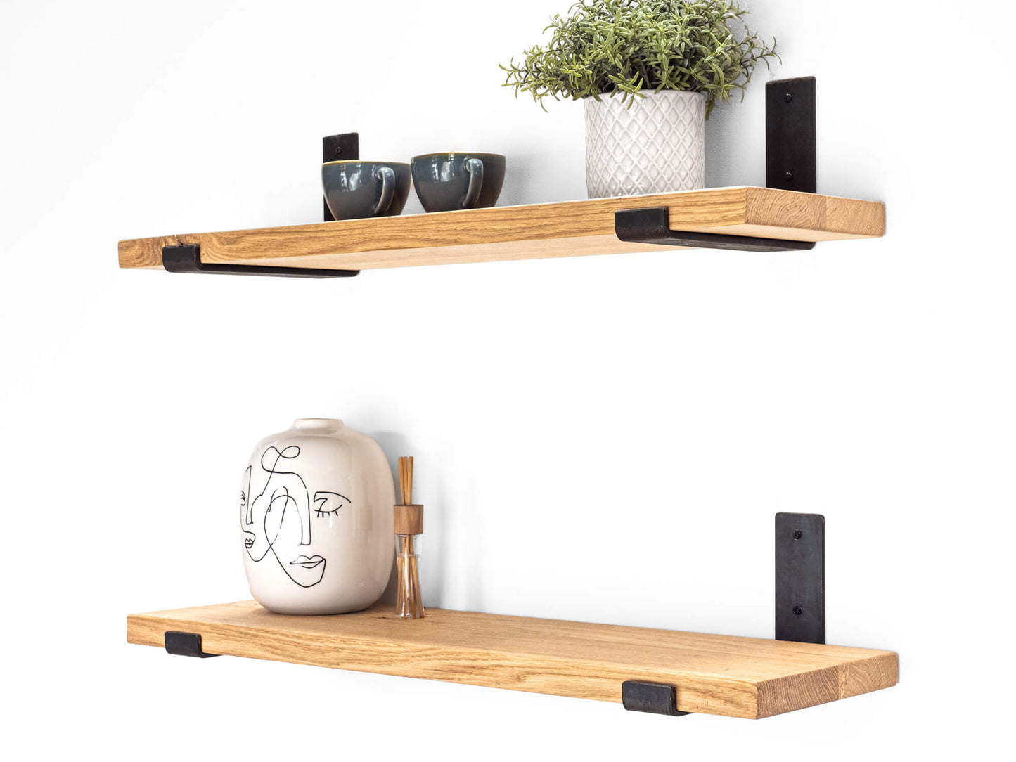 Solid Oak Shelf with Brackets - Light Finish