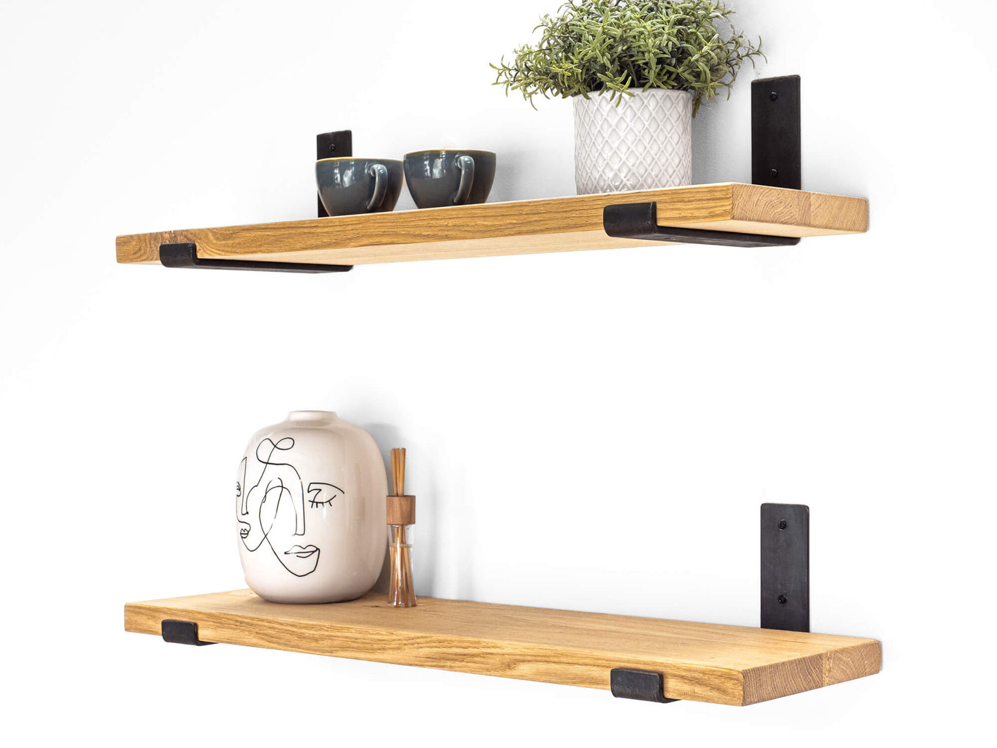 Solid Oak Shelf with Brackets - Antique Pine Finish