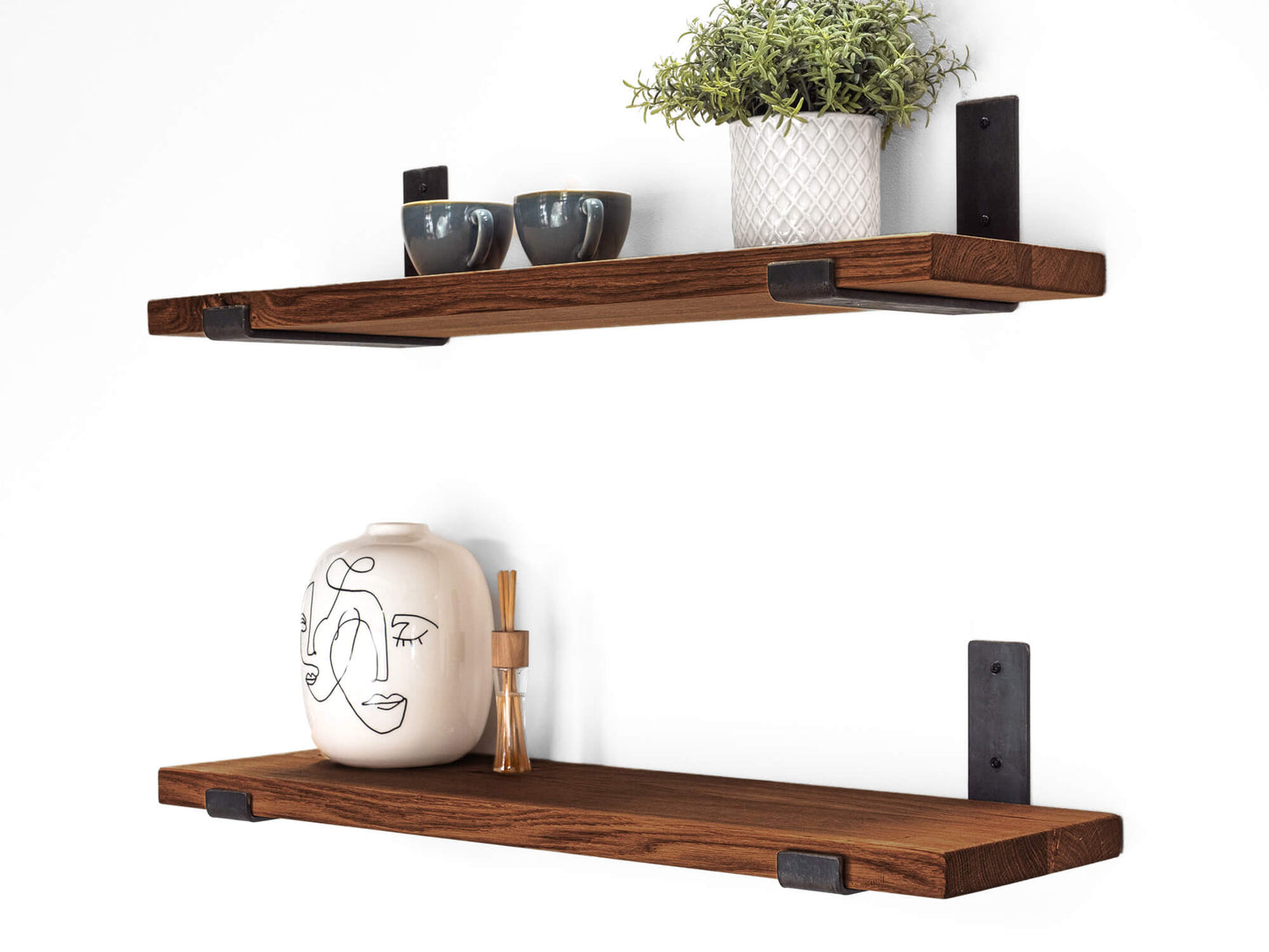 Solid Oak Shelf with Brackets - Jacobean Finish