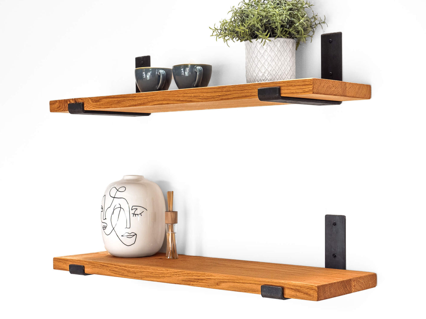 Solid Oak Shelf with Brackets - Medium Oak Finish