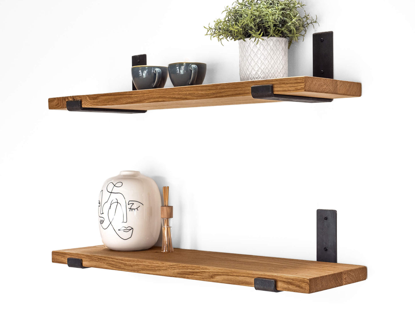 Solid Oak Shelf with Brackets - Rugger Brown Finish