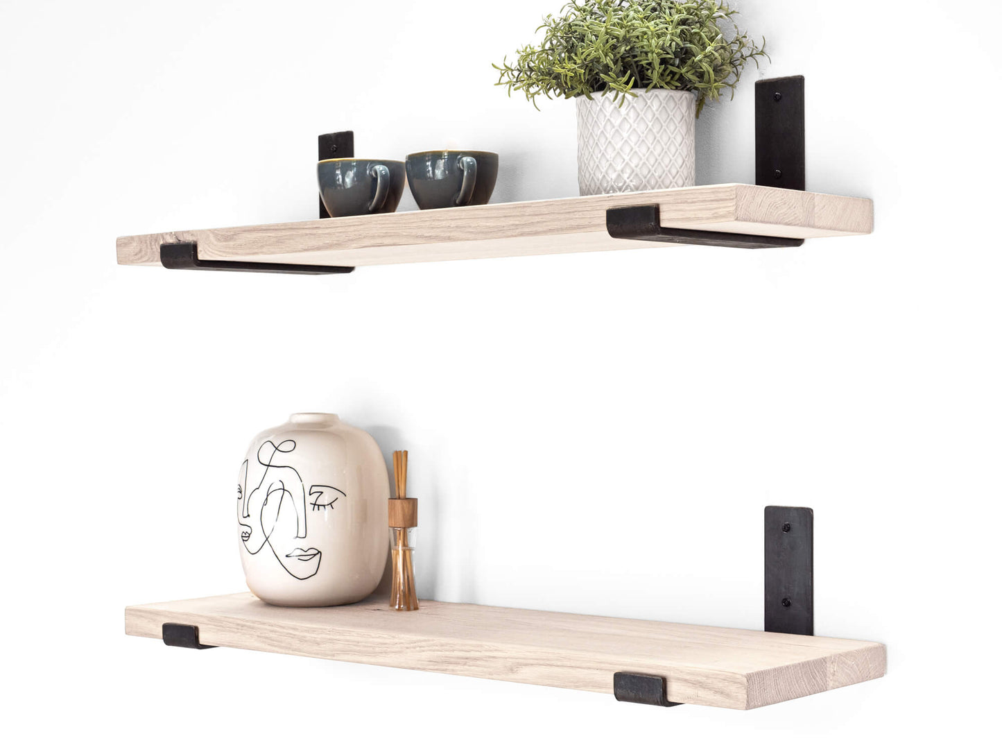 Solid Oak Shelf with Brackets - White Finish