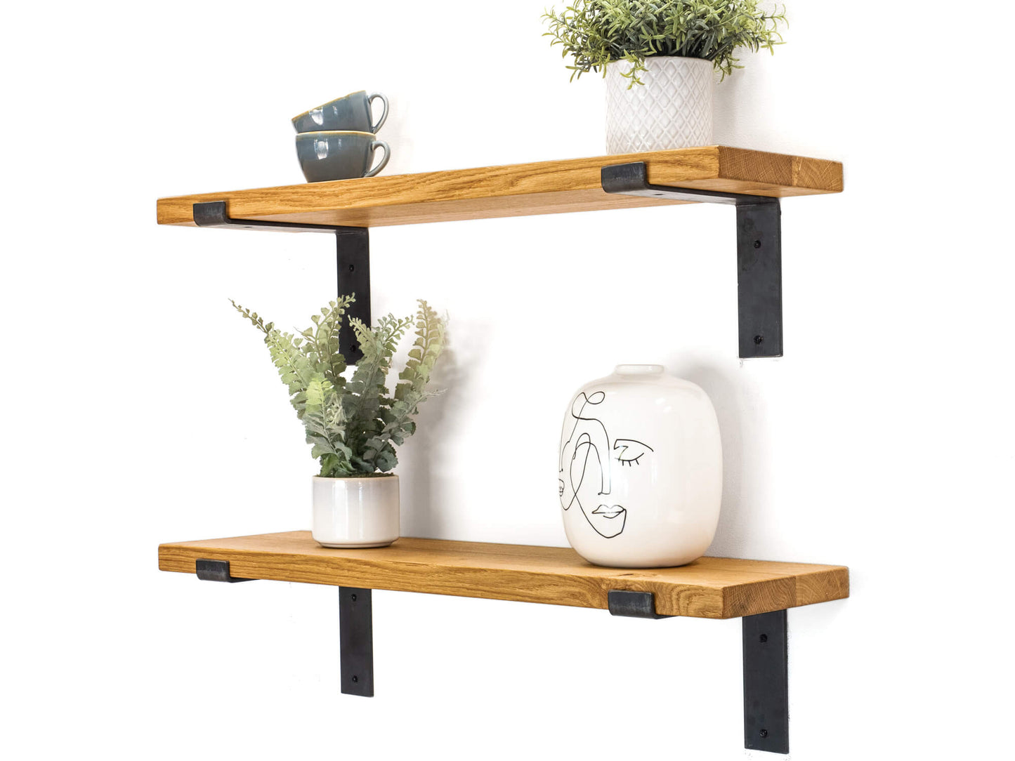 Antique Pine - Oak Shelf with Lipped Brackets