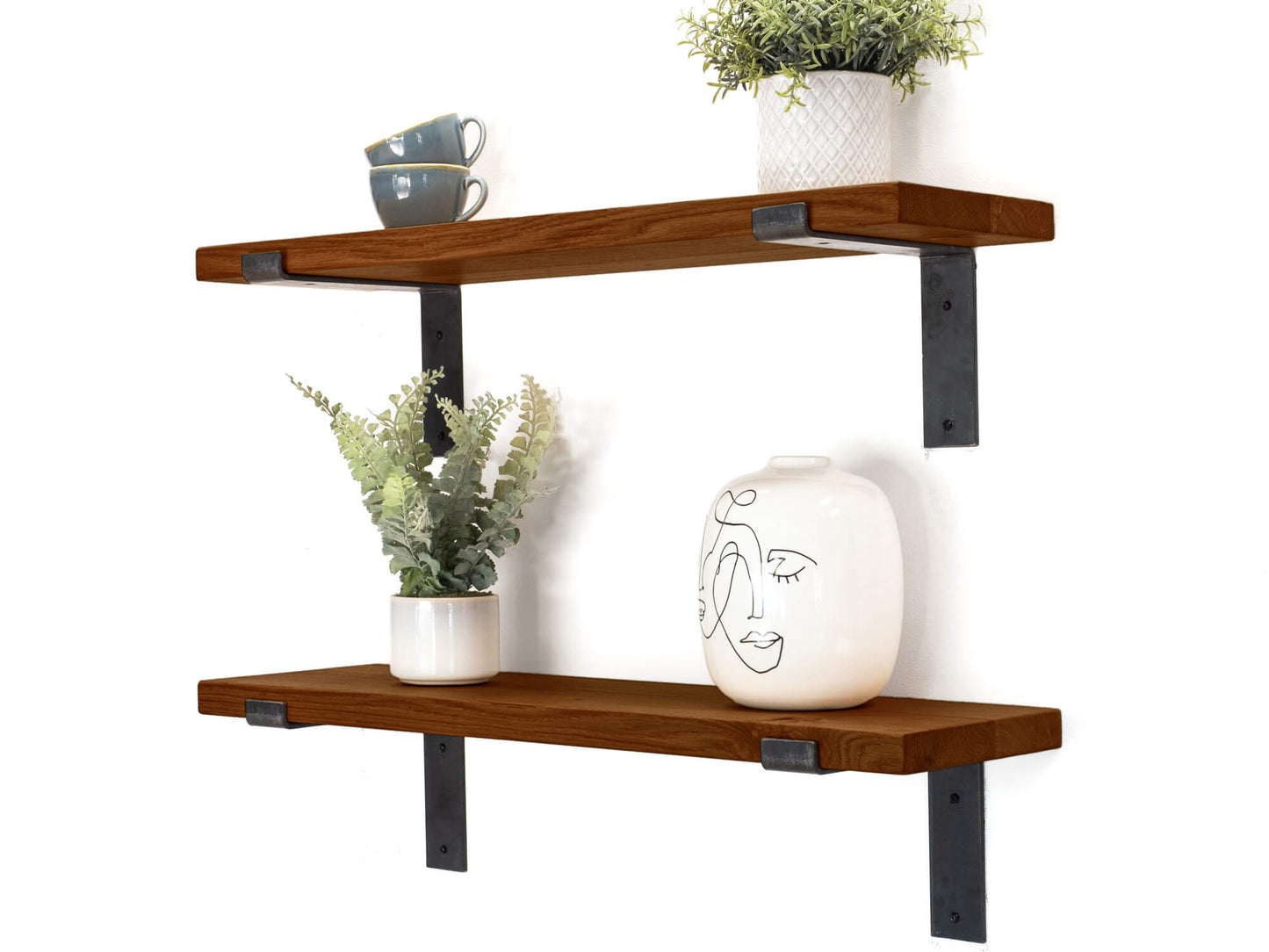Walnut Oak Shelf with Lipped Brackets