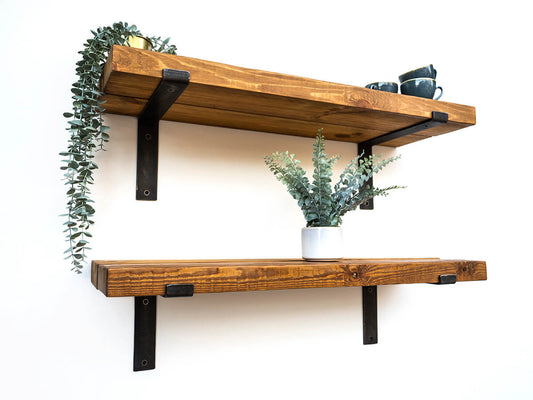 Industrial Bracket Shelf - Medium Oak Finish