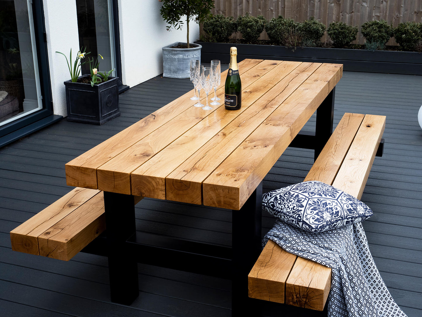 Oak Beam and Steel Garden Table - Oiled