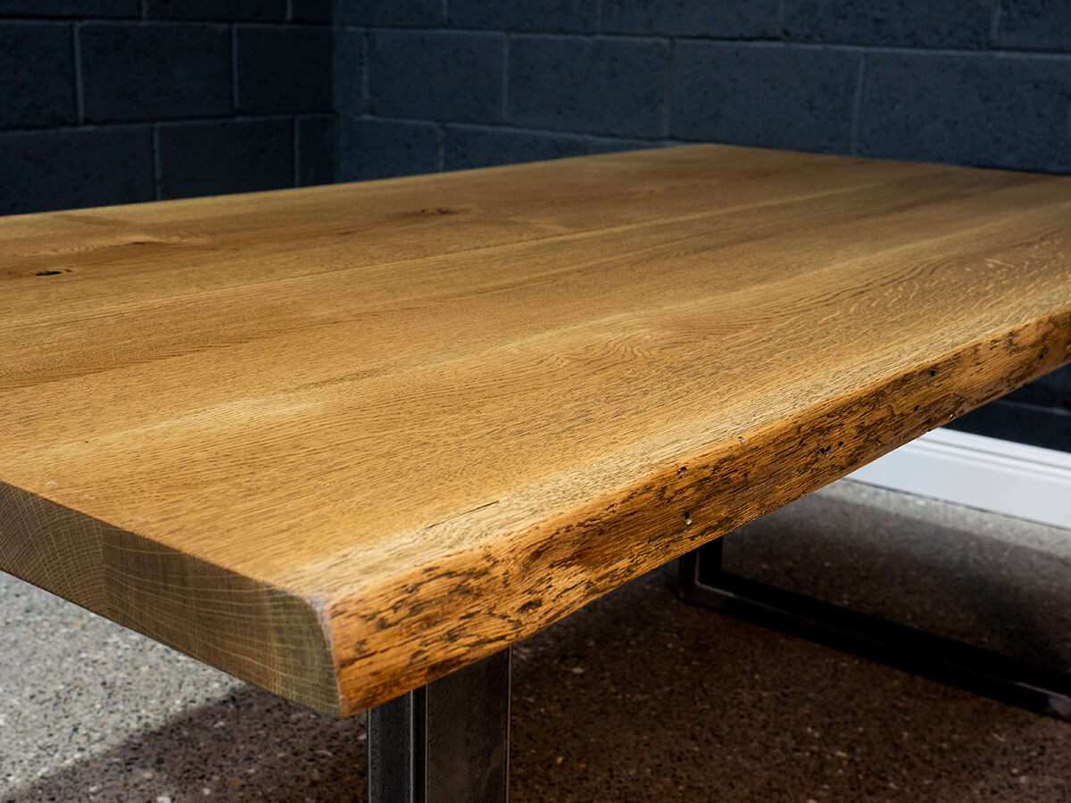 Live Edge European Oak Table - Gun Smoke Rubio Monocoat Finish