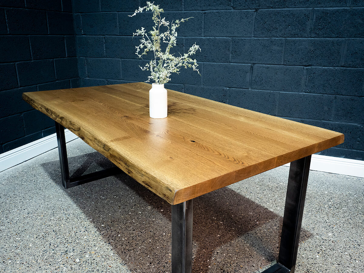 Live Edge European Oak Table - Gun Smoke Rubio Monocoat Finish