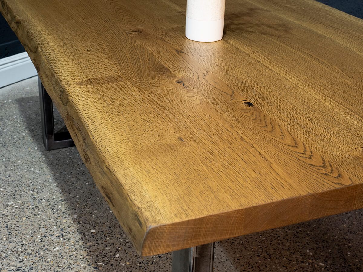 Live Edge European Oak Table - Gun Smoke Rubio Monocoat Finish