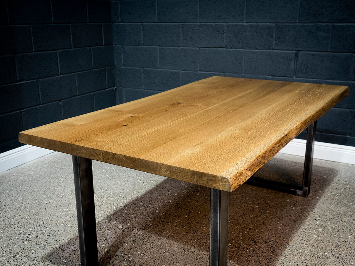 Live Edge European Oak Table - Gun Smoke Rubio Monocoat Finish