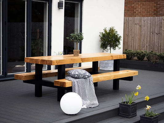 Cantilever Oak Beam and Steel Table - Oiled