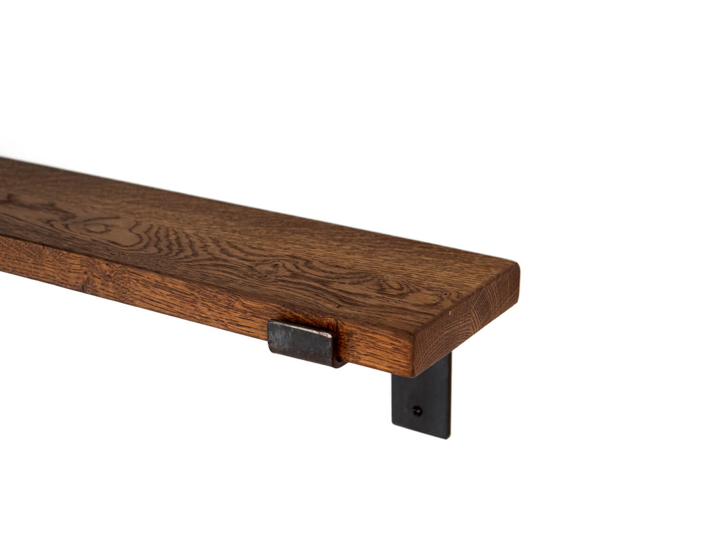 Solid Oak Shelf with Lipped Steel Brackets 15cm Deep