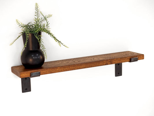 Solid Oak Shelf with Lipped Steel Brackets 15cm Deep