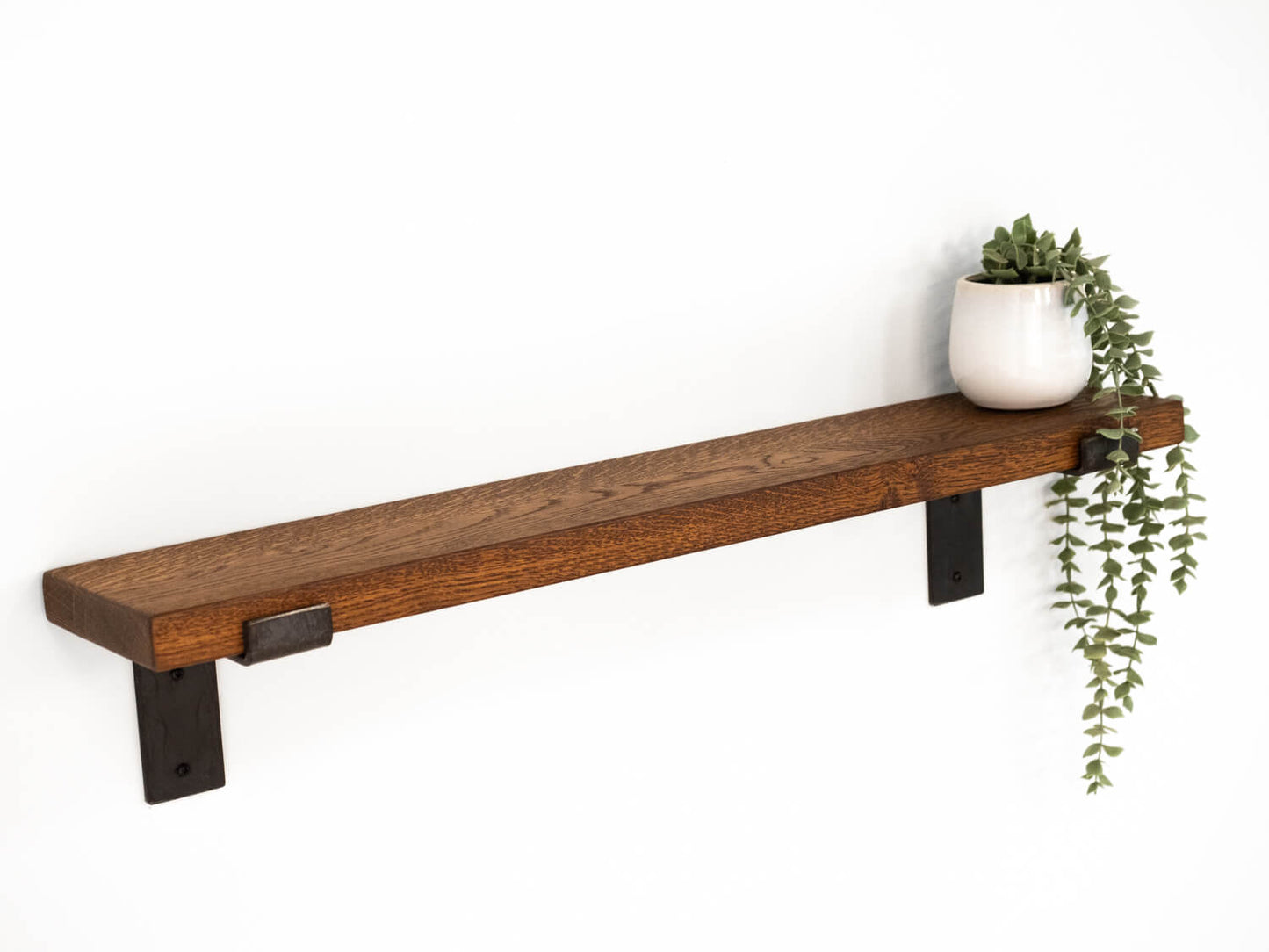 Solid Oak Shelf with Lipped Steel Brackets 15cm Deep