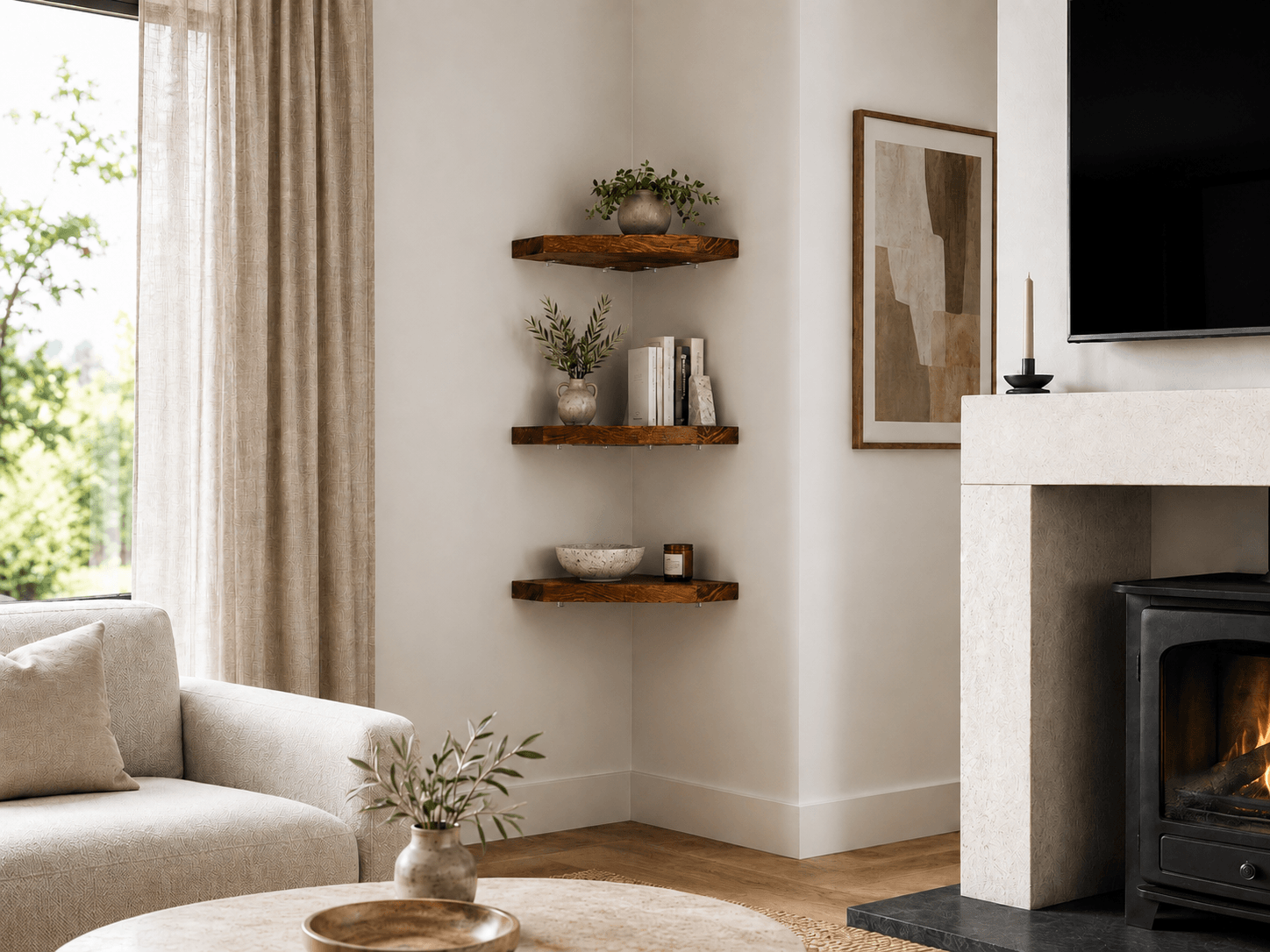 Aged Oak Corner Shelves