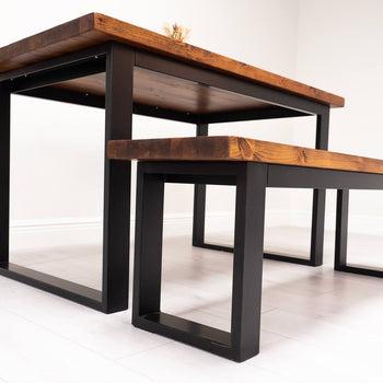 Redwood Dining Table with Metal Frame Base