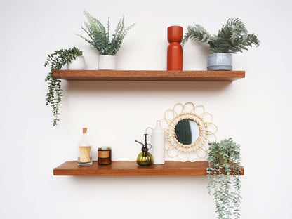 Solid Oak Wall Shelves - Walnut Finish