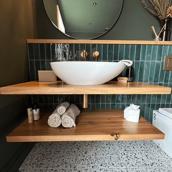 Bathroom Oak Basin Shelf - Sink Shelf 45cm Deep - Square Edge
