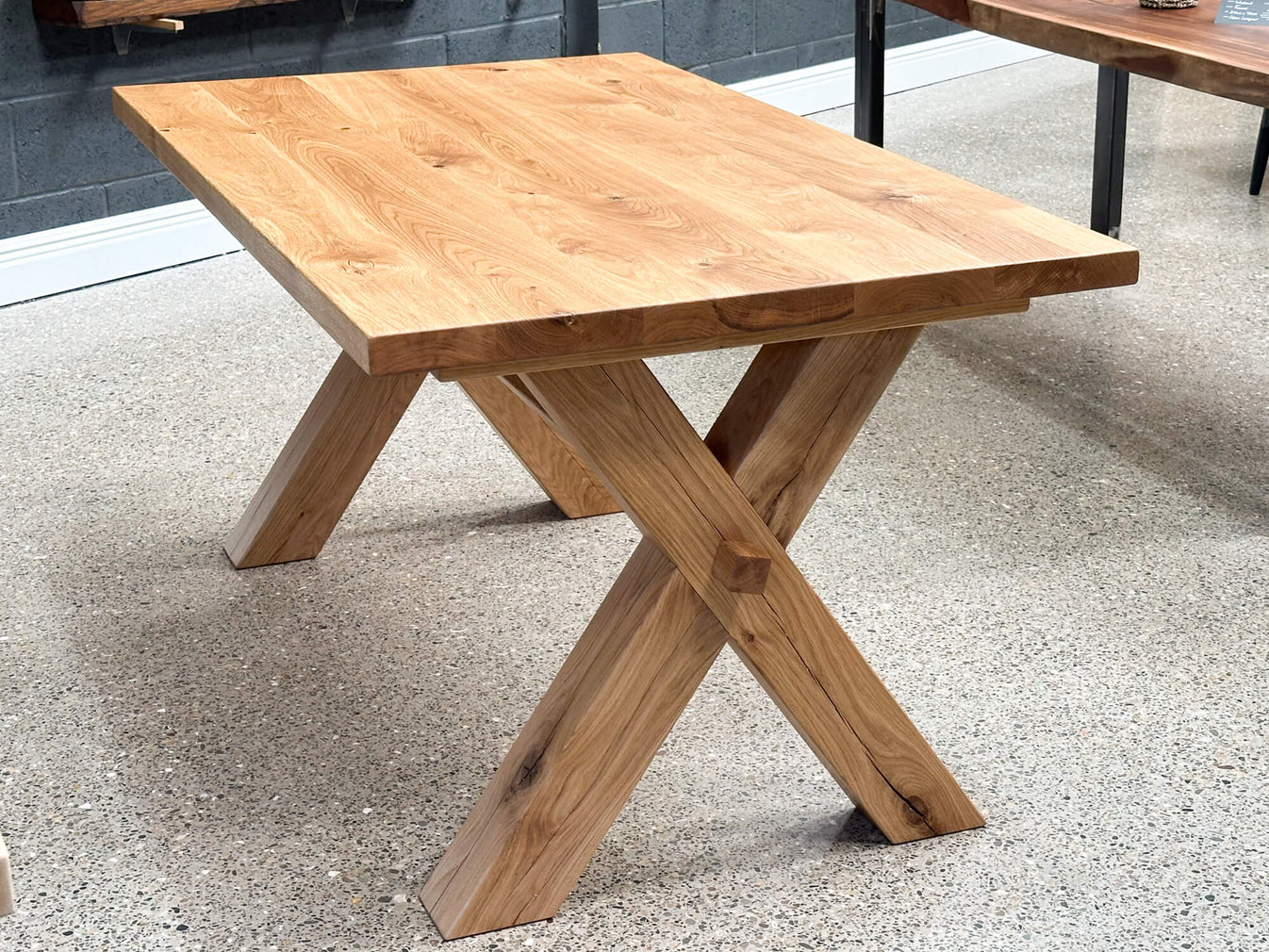 Solid Oak Cross Leg Dining Table - Traditional Beams