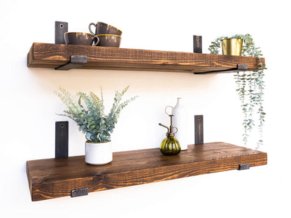 Rustic Metal Bracket Shelf - Walnut Finish