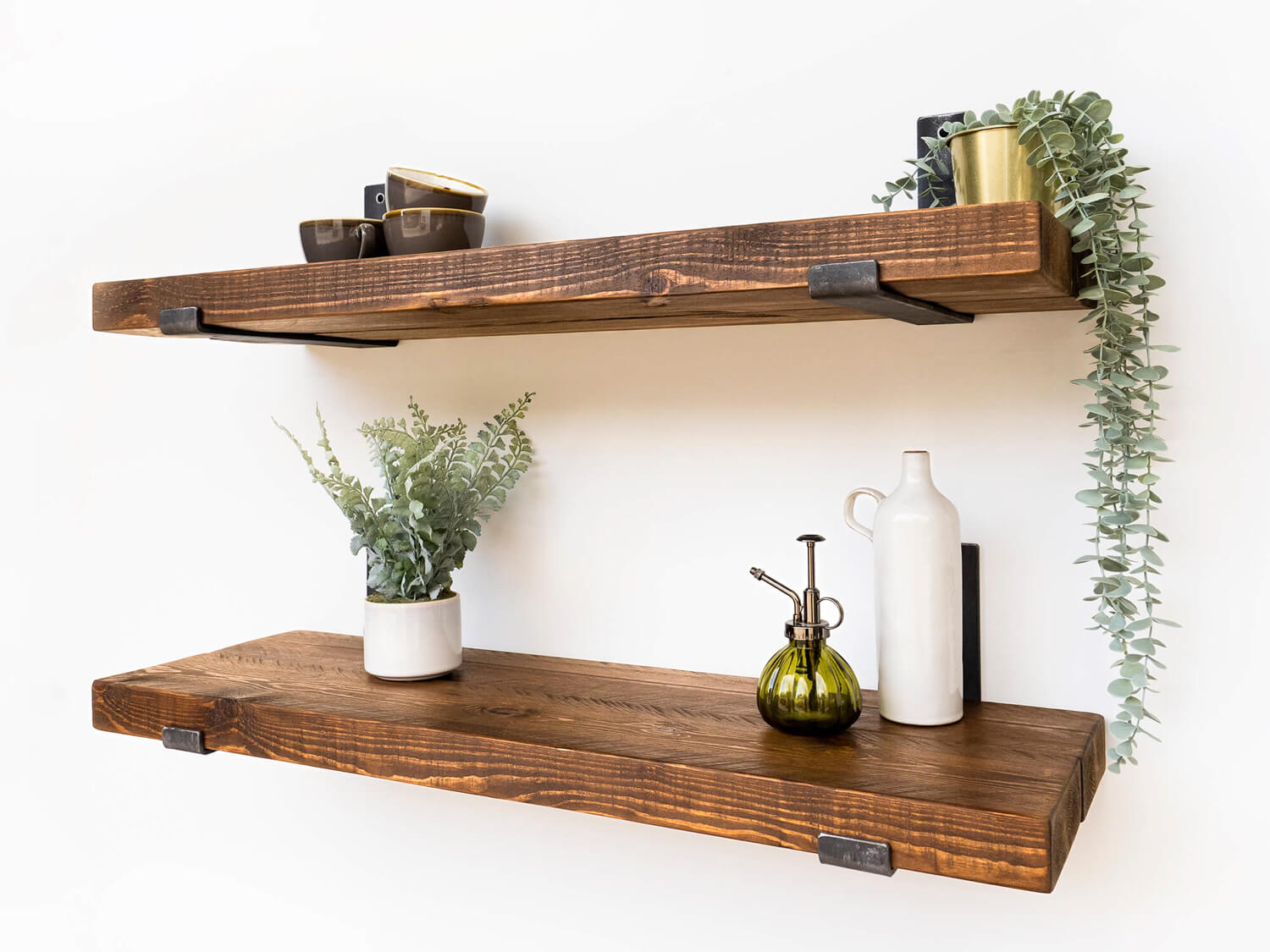 Rustic Metal Bracket Shelf - Walnut Finish