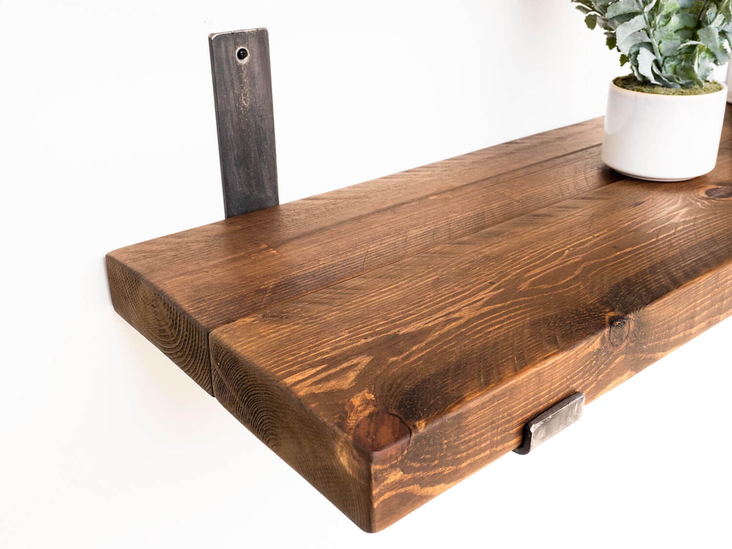 Rustic Metal Bracket Shelf - Walnut Finish