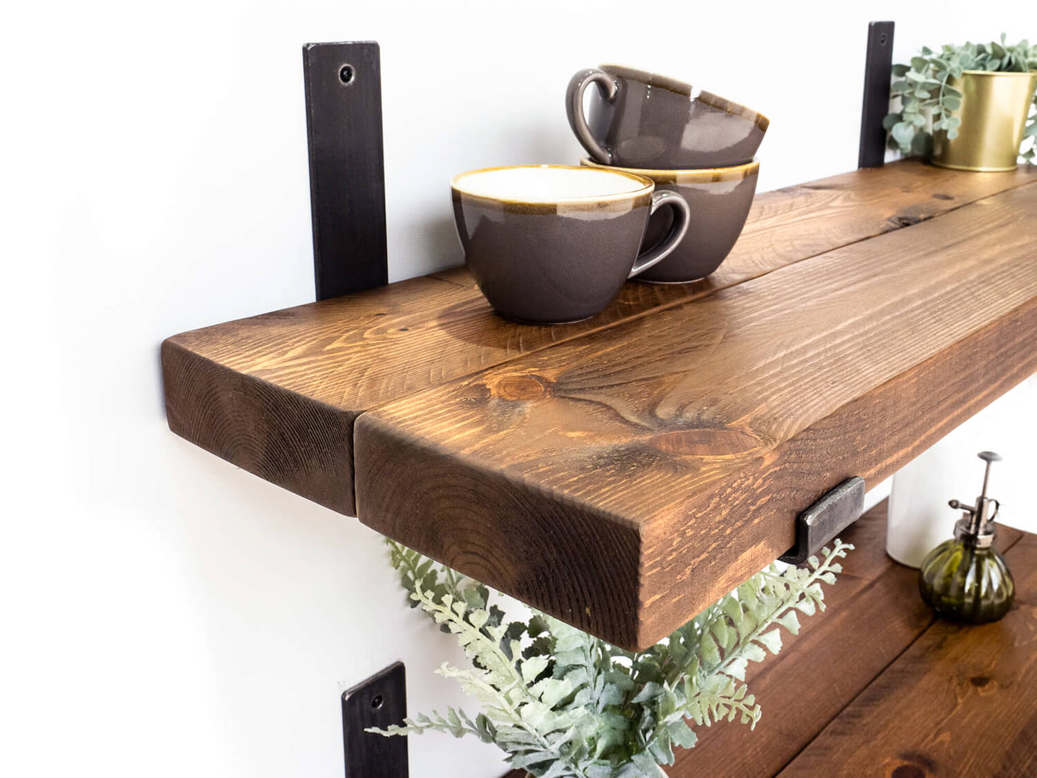 Rustic Metal Bracket Shelf - Walnut Finish