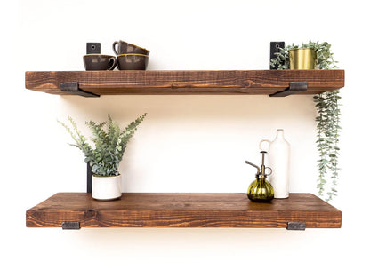 Rustic Metal Bracket Shelf - Walnut Finish