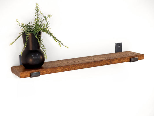 Solid Oak Shelf with Inverted Steel Brackets 15cm Deep