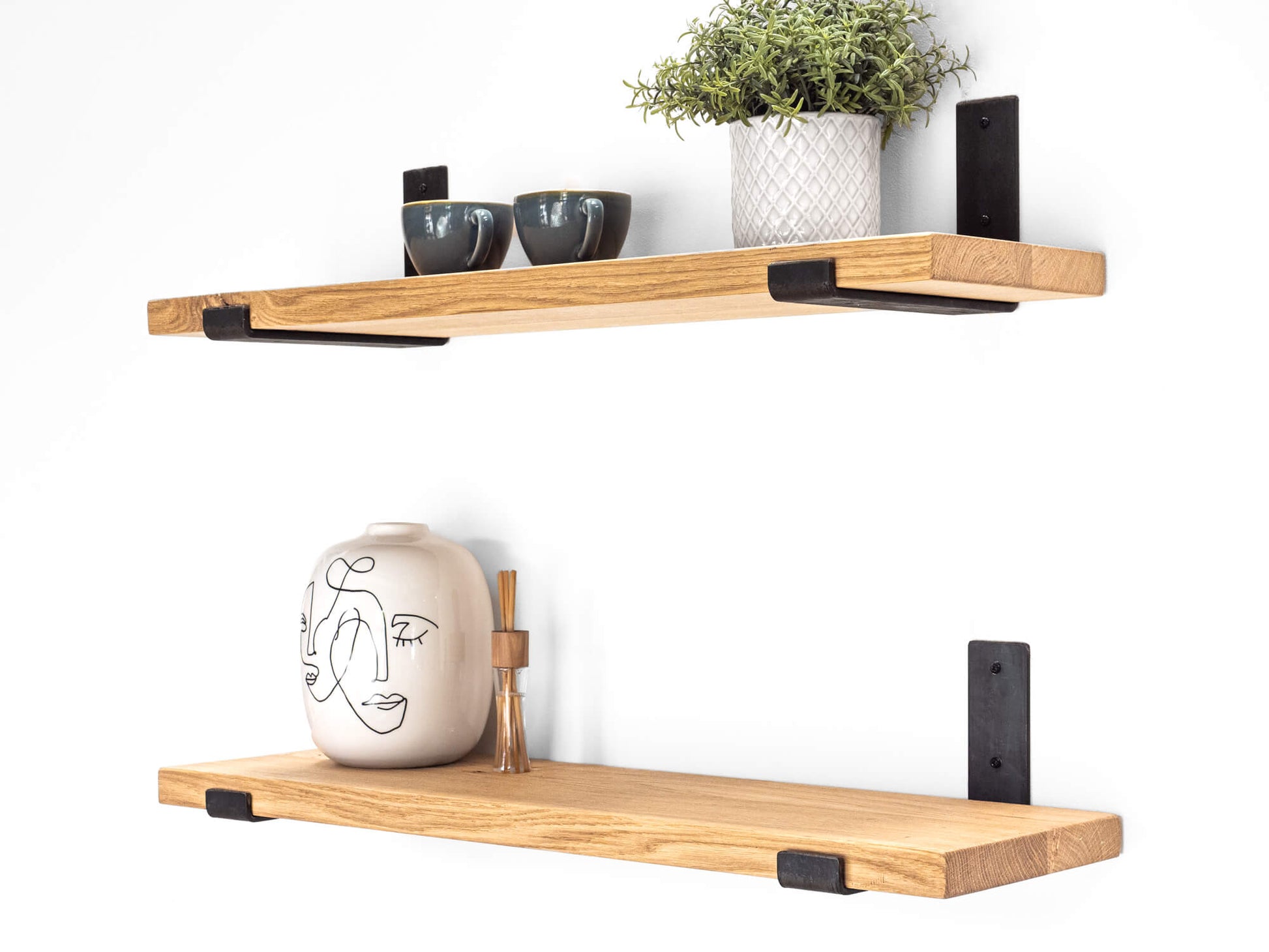Solid Oak Shelf with Brackets - Light Finish