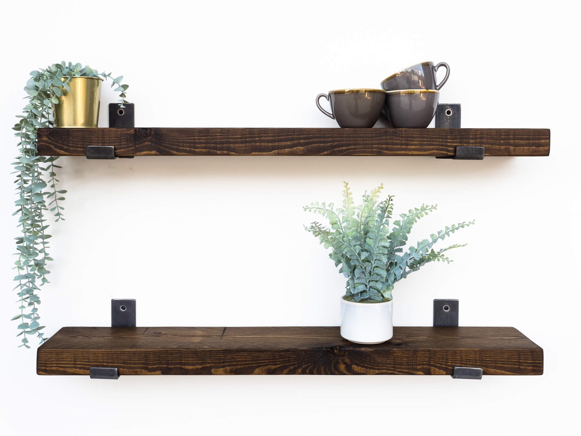 Rustic Shelf with Inverted Brackets - Walnut Finish