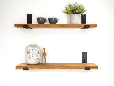 Handmade Solid Oak Wood Shelf With Cast Iron Brackets – Rustic Wooden Shelving, Various Sizes (48-78cm)