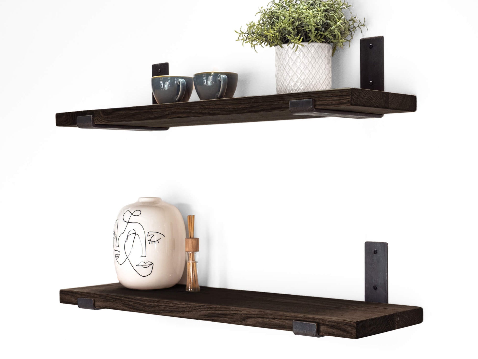Solid Oak Shelf with Brackets - Black Finish