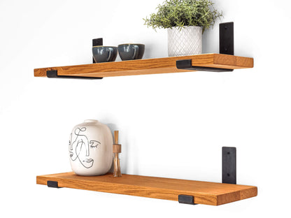 Solid Oak Shelf with Brackets - Medium Oak Finish