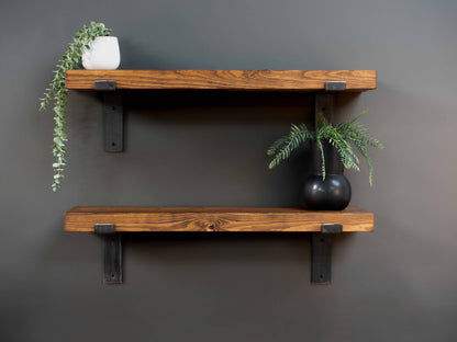 Rustic Lipped Steel Bracket Shelf 22cm Deep