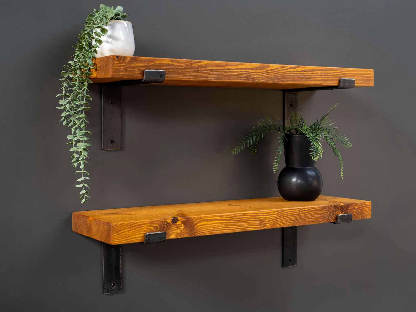 Rustic Lipped Steel Bracket Shelf 22cm Deep