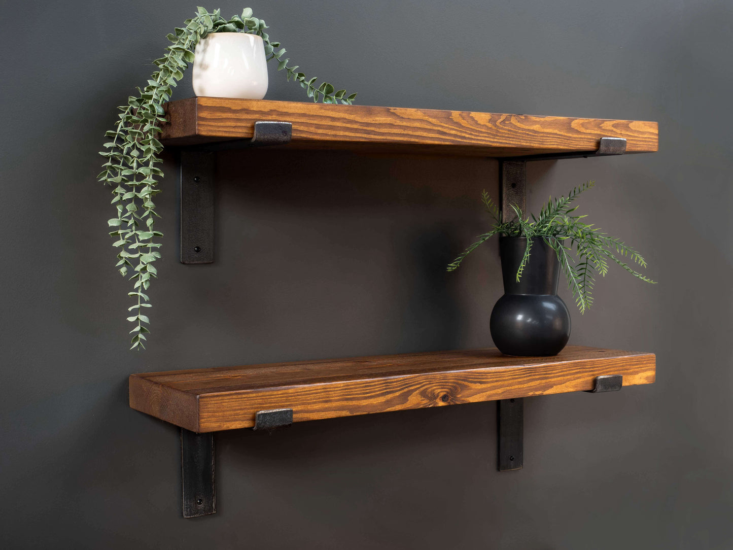 Rustic Lipped Steel Bracket Shelf 22cm Deep