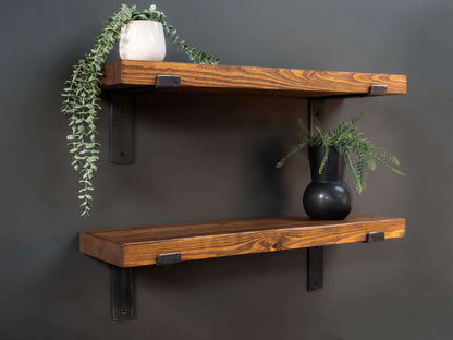 Rustic Lipped Steel Bracket Shelf 22cm Deep