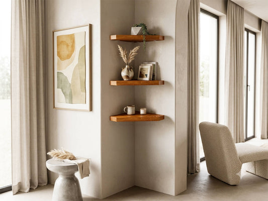 Solid Oak Corner Shelves - Medium Oak