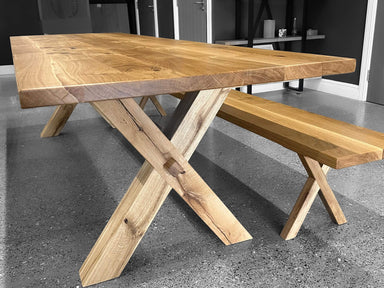 Solid Oak Cross Leg Dining Table - Traditional Beams