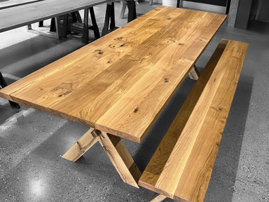 Solid Oak Cross Leg Dining Table - Traditional Beams