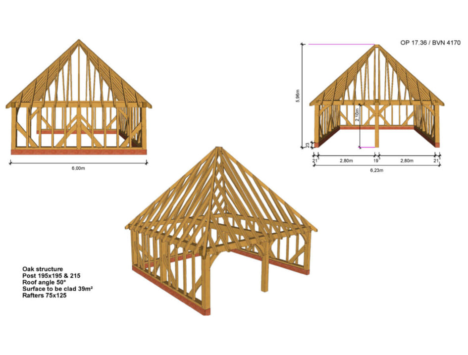 Oak Framed Garage Kit A02 - 2 Bay Full Hip