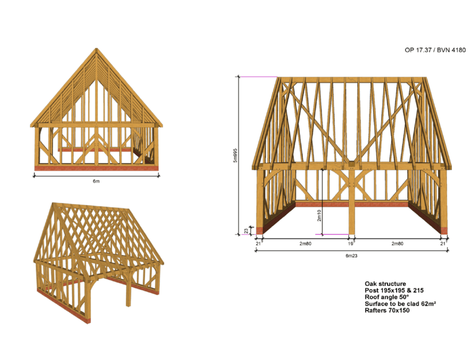 Oak Framed Garage Kit | 2 Bay, Gable End | 100% QP1 European Green Oak