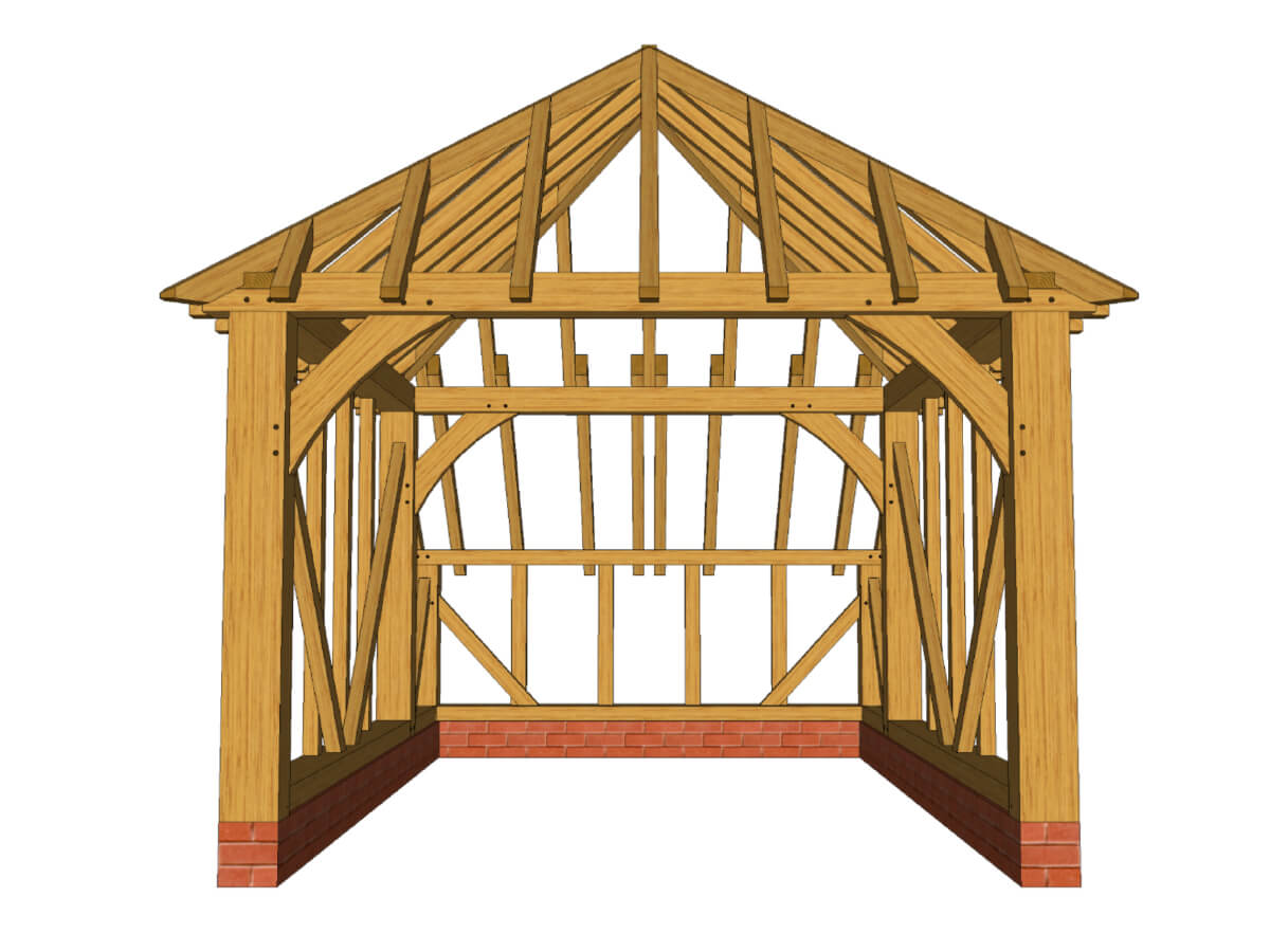 Oak Framed Garage Kit C01 - 1 Bay Full Hip & Catslide