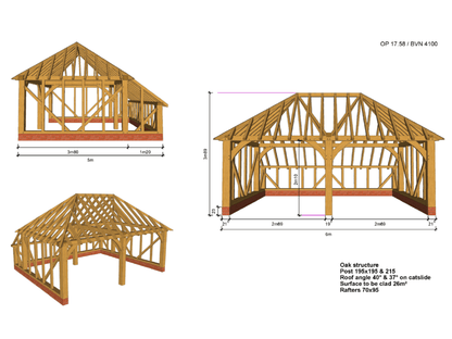 Oak Framed Garage Kit C02 - 2 Bay Full Hip & Catslide