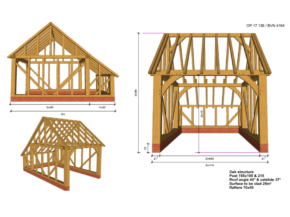 Oak Framed Garage Kit D01 - 1 Bay Gable End & Catslide