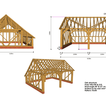 Oak Framed Garage Kit D02 - 2 Bay Gable End & Catslide