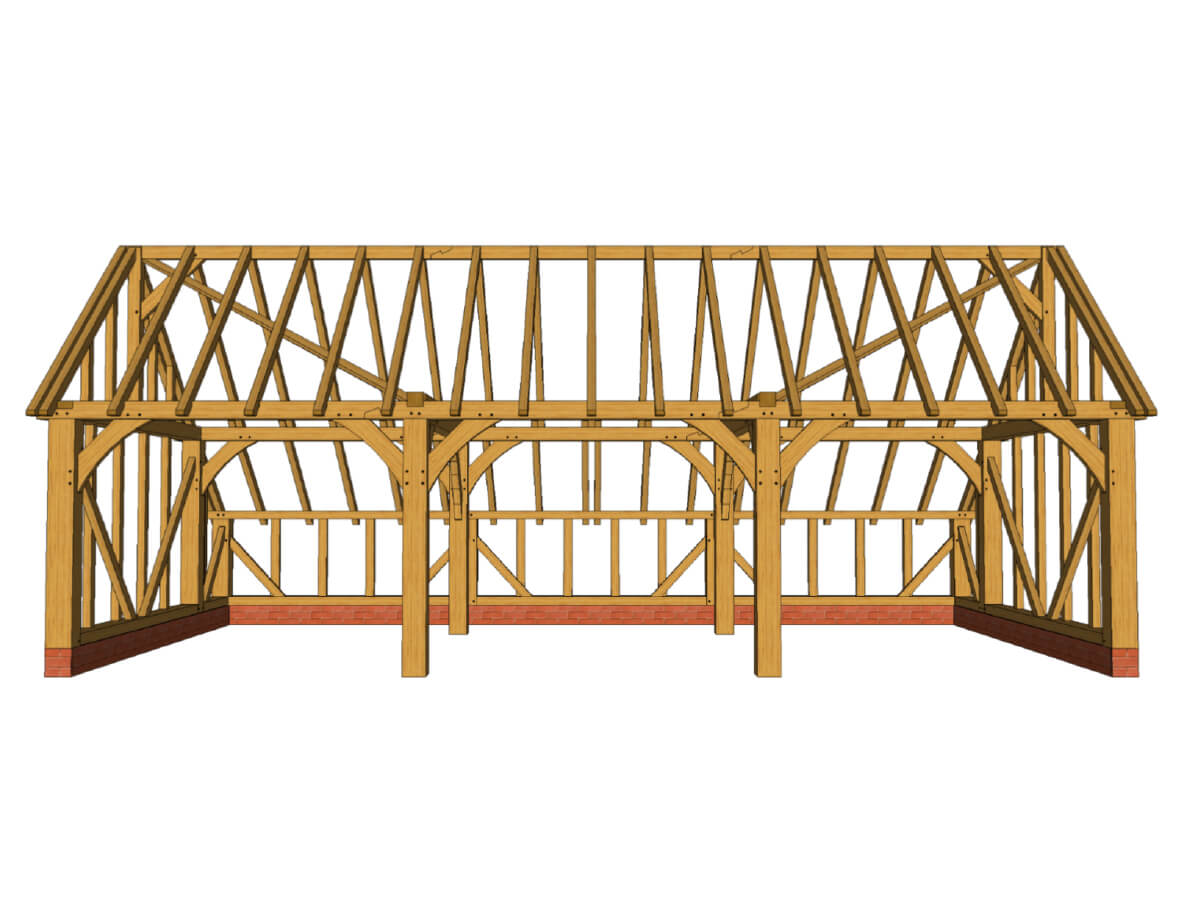 Oak Framed Garage Kit D03 - 3 Bay Gable End & Catslide